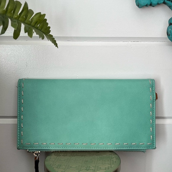 SIMPLY NOELLE Wallet Turquoise/Brown, with ivory stitching - Picture 7 of 12